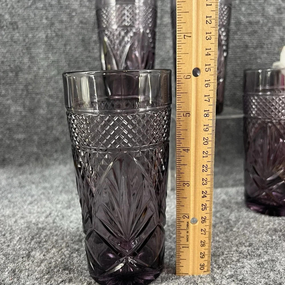 Luminarc Durand Antique Amethyst Purple Glass 15oz Tumblers Set Of 4 Box